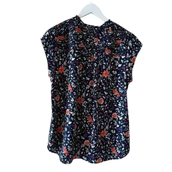 Anthropologie Danielrainn Floral Print Blouse Top Short Sleeve Chiffon L #2205 - Picture 3 of 11